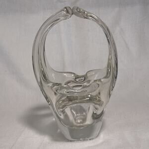 Vintage Hand Blown Clear Glass Basket Ashtray Easter Server